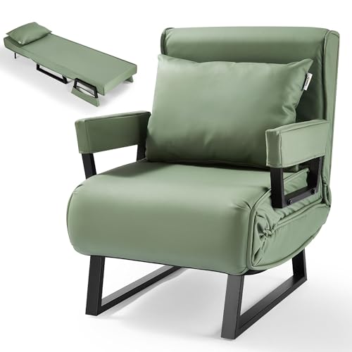 Makika Schlafsessel Schlafsofa Kunstleder Rio 4in1 mit Armlehne - Bettfunktion - Verstellbare Rückenlehne - inkl. Kopfkissen - Bis 200kg - Klappsessel Relaxsessel Sofabett Klappbett Wohnzimmer Grün von Makika