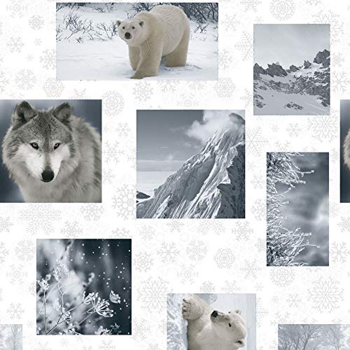 PVC Tischdecke Alaska Wachstuch · Eckig · Länge & Breite wählbar · abwaschbare Tischdecke · Eisbär Husky Winter Schnee Weiss grau, Größe:110 x 160 cm von Mambo-Design