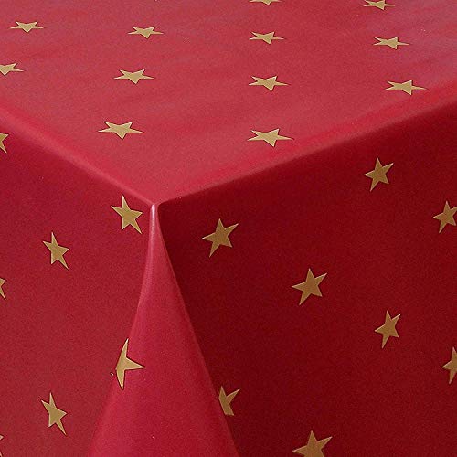 PVC Tischdecke Star rot Sterne Gold Wachstuch Weihnachten· Eckig · Länge & Breite wählbar · abwaschbare Tischdecke Weihnachten, Größe:130 x 90 cm von Mambo-Design