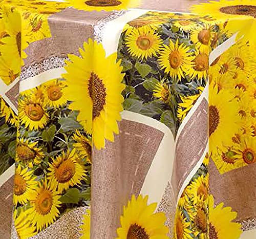 PVC Tischdecke Sunny 2 Wachstuch • Breite & Länge wählbar • abwaschbare Tischdecke • Sonnenblume gelb braun, Größe:120 x 100 cm von Mambo-Design