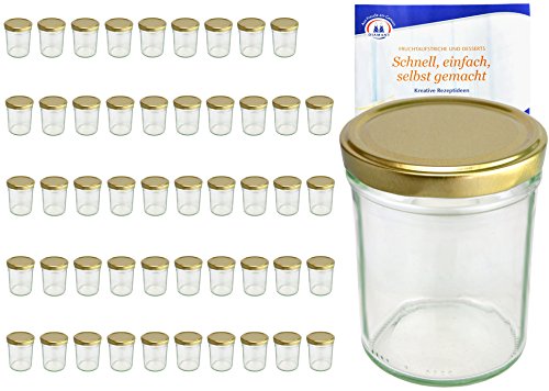 MamboCat 50er Set Sturzgläser 230 ml Hoch Deckelfarbe Gold to 66 inkl. Diamant Gelierzauber Rezeptheft, Marmeladengläser, Einmachgläser, Einweckgläser, Gläser von MamboCat