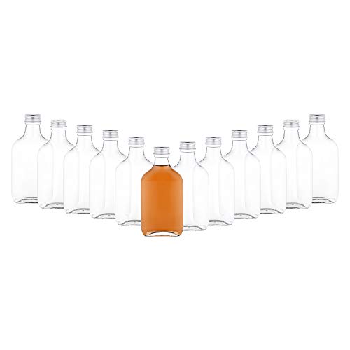MamboCat 12er Set Taschenflasche 200ml I Flachman Glas mit silbernem Schraubverschluss I Schnapsflaschen Likörflaschen zum Befüllen I Essig-Öl-Fläschchen I 12 Glasflaschen 200ml luftdicht von MamboCat