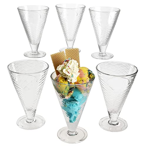 MamboCat 6er Set Copa Helado Eisbecher mit Fuß aus Glas I Klar I 340 ml I mit Waffel-Relief I konische Dessert-Schälchen, Eisgläser, Früchtebecher I für Vorspeisen, Cocktails, Eiscreme & Desserts von MamboCat