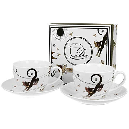 MamboCat Charming Cats Tassen-Set für 2 Personen I 200ml I 2x Tasse mit Untertasse aus Porzellan mit Geschenkverpackung I Becher für Tee, Kaffee, Kakao & Co I Geschirr-Set mit Katzen-Motiv von MamboCat