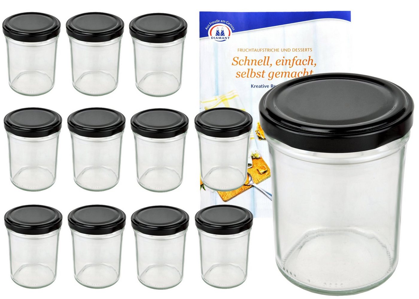 MamboCat Einmachglas 12er Set Sturzglas 230 ml HOCH To 66 schwarzer Deckel incl. Rezeptheft, Glas von MamboCat