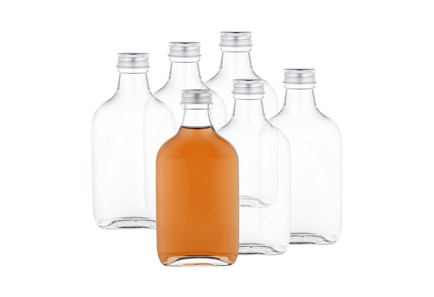 MamboCat Einmachglas 6er Set Taschenflasche 200 ml incl. Deckel PP 28 Silber Fläschchen, Glas von MamboCat