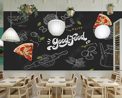 Fototapete 3D Effekt 3D Tapete Handgezeichnete Gourmet-Pizza-Tafel Fototapete Wandgemälde Vlies Wohnzimmer Schlafzimmer Flur Wanddekoration 200(W) X140(H) Cm von ManFototapete
