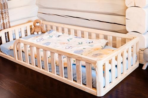 Mandrele - Montessori Bett, Bodenbett mit Lattenrost, Rausfallschutz Bett, Kinderbett, Holzbett mit Bettgestell für Jungen und Mädchen, Baby Bett, 200x90cm, Custom Color von Mandrele