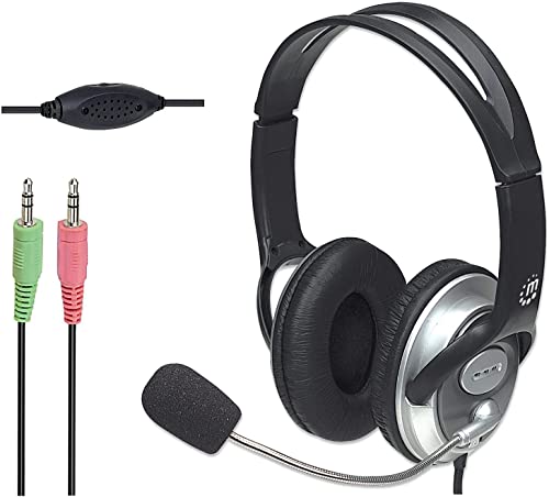 Manhattan Classic Stereo Headset (Flexibles Mikrofon aus Edelstahl und integrierte Lautstärkeregelung) schwarz von Manhattan