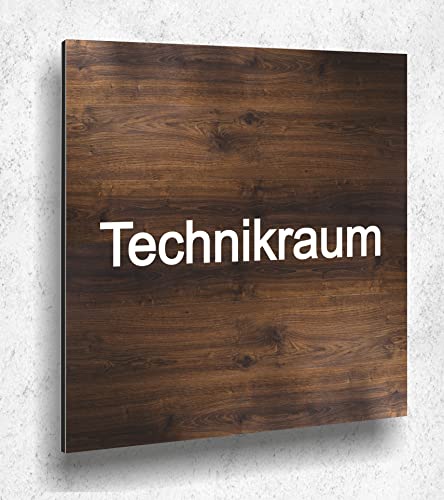 Schild Türschild Technikraum Damen Herren Holzoptik Eiche Dunkel UV Druck 12 x 12cm - 3mm Aluverbund - Made in Germany Art.Nr. E 2006 von Manschin Laserdesign