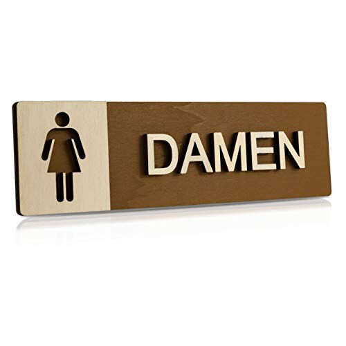 WC Schild Echtholz Edel Piktogramme Toilette Toilettenschilder Türschild Damen Herren (WC Damen) von Manschin Laserdesign