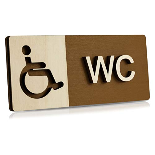 WC Schild Echtholz Holz Edel Piktogramme Toilette Toilettenschilder Türschild Damen Herren (Behinderten WC) von Manschin Laserdesign