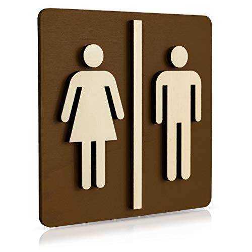 WC Schild Nussbaum Dunkel Holz Toilettenschild Toilette Türschild Damen Herren Piktogramm (Schokobraun 14x14cm) von Manschin Laserdesign