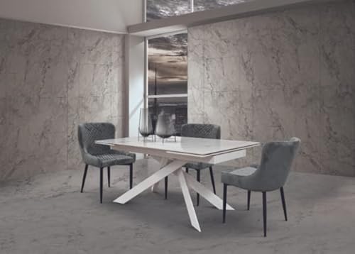 Mar.c.a. Design - Ausziehbarer Esstisch aus Metall weiß mit Tischplatte aus Marmor, Design Esstisch für moderne Möbel, Küchentisch 160 x 76 x 90 cm + 2 seitliche Verlängerungen von 40 cm von Mar.c.a. Design