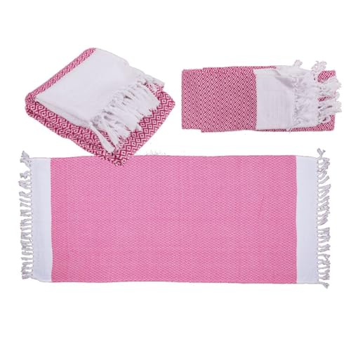 Marabella Badetuch Fouta-Hamamtuch ca. 80 x 170 cm Handtuch für Sauna & Strand, Farbe:pink/weiß von Marabella