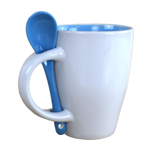 Tasse ca. 250 ml in Orange oder Blau mit passendem Löffel Kaffeetasse mit Halter, Farbe:blau von Marabella