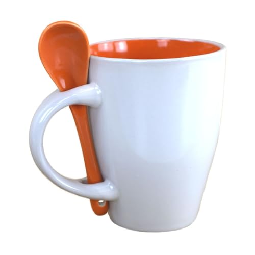 Tasse ca. 250 ml in Orange oder Blau mit passendem Löffel Kaffeetasse mit Halter, Farbe:orange von Marabella