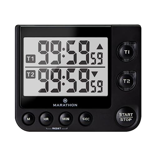 Marathon Digitaler Dualer Timer für die Küche | 100 Stunden Dual Countdown ab- oder aufwärts | Kochtimer mit Einstellbarer Lautstärke | Blinklichtfunktion | Ständer & Magnet Weiß von MARATHON