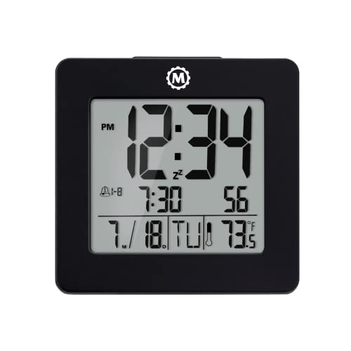 Marathon Tischuhr mit Alarm | Digitaluhr mit Datum, Temperatur und Kalender | Doppelalarm mit Schlummerwiederholung und 7 Sprachauswahlen | Hintergrundbeleuchtet von MARATHON