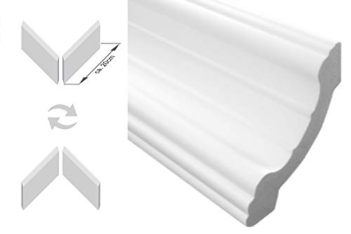 Zierleisten Sparpaket E-34-NK | inkl. vorgefertigte Ecken | leicht und stabil | extrudiertes Styropor | Stuckprofile | modern weiß | dekorativ | XPS | 80 x 80 mm | 20 Meter + 4 Ecken von Marbet Design