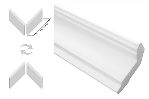 Zierleisten Sparpaket E-32-NK | inkl. vorgefertigte Ecken | leicht und stabil | extrudiertes Styropor | Stuckprofile | modern weiß | dekorativ | XPS | 28 x 51 mm | 20 Meter + 4 Ecken von Marbet Design