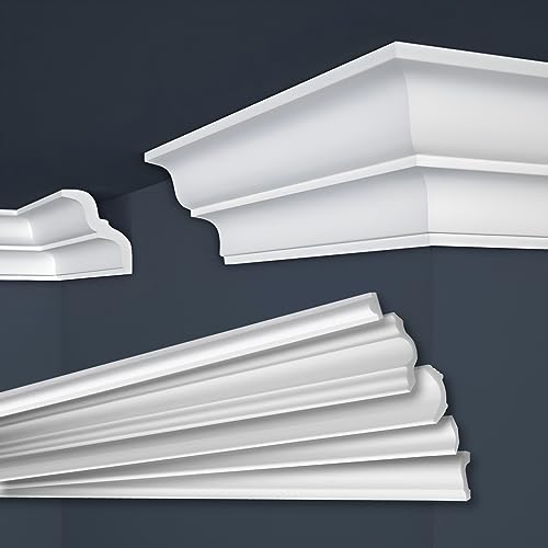 MARBET DESIGN Stuckleisten XPS Styropor weiß - Deckenleisten Deckenstuck Leisten E-Leisten - (50 Meter / 25 Leisten E-10) von Marbet Design