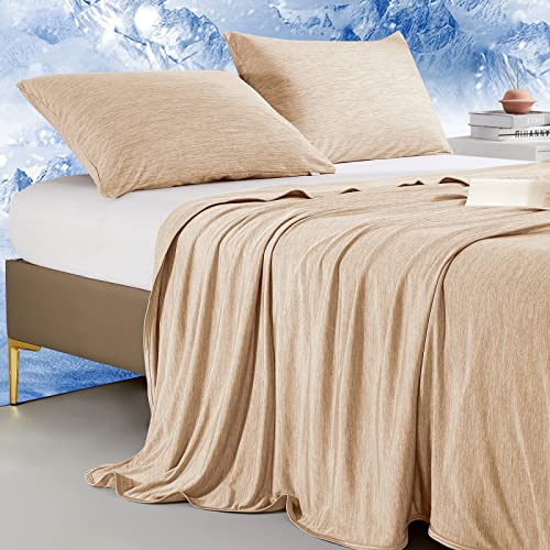 Marchpower Kühldecke 200 x 220cm, leichte Sommerdecke mit Japanische Arc-Chill Q-Max>0.43 Kühlfasern, Nimmt Körperwärme auf, 2 in 1 doppelseitig Kinderdecke Wohndecke Sofadecke Reisedecke - Beige von Marchpower