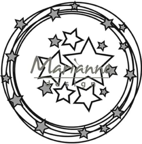Marianne Design CR1447 Craftables Präge-und Stanzschablone, Kreis und Sterne, für Handwerksprojekte, Metall, Silber, 10,6 x 10,6/3,8 x 3,8 cm von Marianne Design
