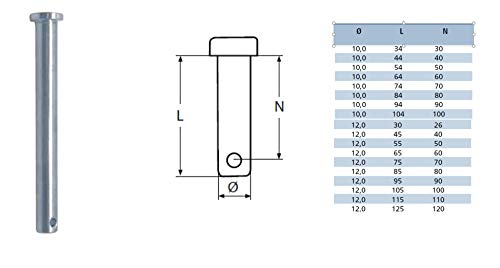 5 Stück Steckbolzen Ø 6-12 mm Edelstahl A4 Sicherungsbolzen Splintbolzen Sicherungssplint Bolzen (Edelstahl V4A, 12x45mm) von Marinetech