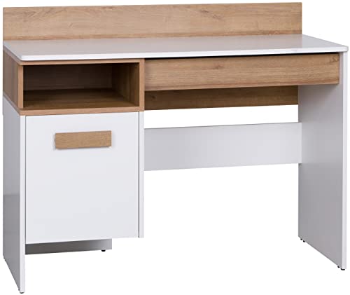 Marmex Grant G2 - Schreibtisch mit Regal, Schreibtisch mit Schublade und Schrank - Schreibtisch für das Kinderzimmer, Jugendzimmer - 110x87x55, Weiß + Riviera Eiche von Marmex Meble