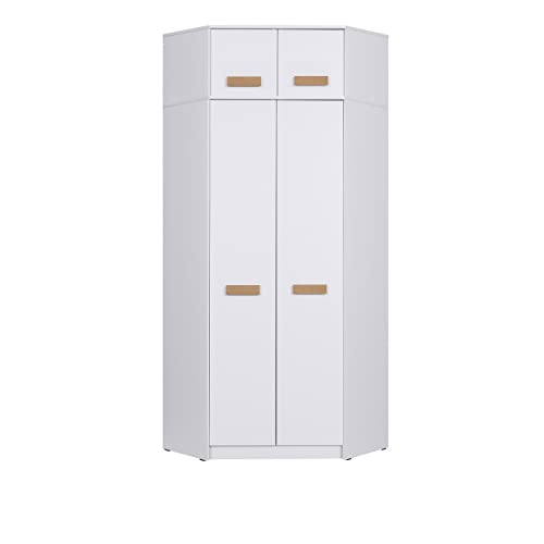 Marmex Grant G8+G15 - Eckschrank 91x235x91 cm, Bücherregal - Eckgarderobe mit Kleiderstangen und Einlegeböden für das Jugendzimmer, Schlafzimmer - Eckkleiderschrank - weiß + Riviera Eiche von Marmex Meble