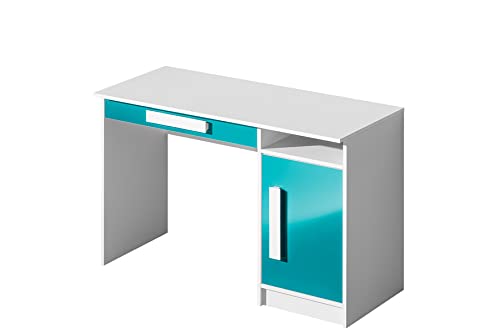 Marmex Guliver 09 - Jugendlicher Schreibtisch, Arbeitstisch, Schreibtisch mit Schublade, mit Schrank (Korpus:weiß Frontfarbe:türkis glänzend) von Marmex Meble