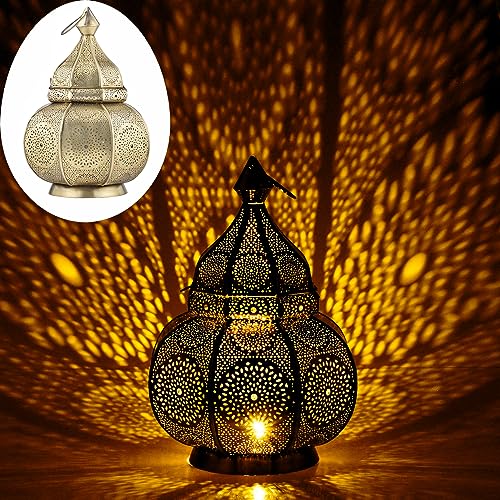 Marrakesch Lampe und Laterne in einem aus Metall 30 cm groß | Tischlampe Windlicht Lamisa Gold als Orientalische Dekoration von Marrakesch Orient & Mediterran Interior