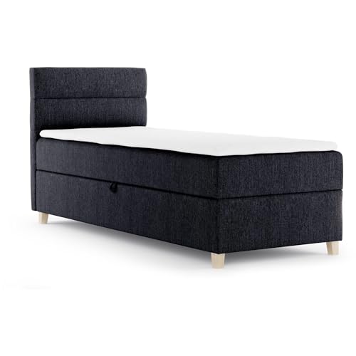 Mars Meble Beauty Sofa Boxspringbett Donna Mini Einzelbett mit Bettkasten Bett inkl. Federkernmatratze Topper, Modern Polsterbett mit Stauraum, Große: 100 x 200 cm, Farbe: Schwarz, Seite: Universal von Mars Meble