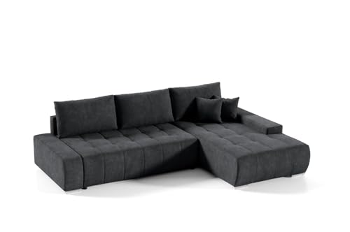 Ecksofa Sofa DRACO mit Schlaffunktion + Bettkasten Couch Wohnzimmer Polstermöbel (rechte Seite, dunkelgrau) von Mars Meble