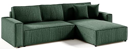 Mars Meble L-förmig Ecksofa Elias Couch mit Schlaffunktion + Stauraum Sofa 290cm Wohnzimme (Grün) von Mars Meble