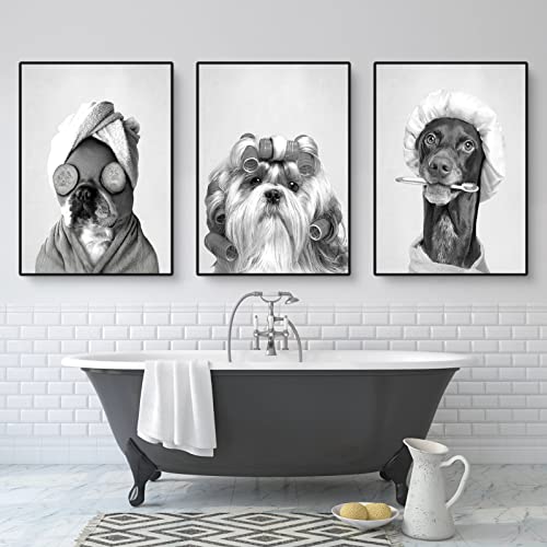 Martin Kench 3er Schwarz-Weiß Bilder Set, Moderne Tier Poster Set, Lustige Hunde Wandbilder Wohnzimmer Bad Wanddekoration, Ohne Rahmen (A,50x70cm) von Martin Kench
