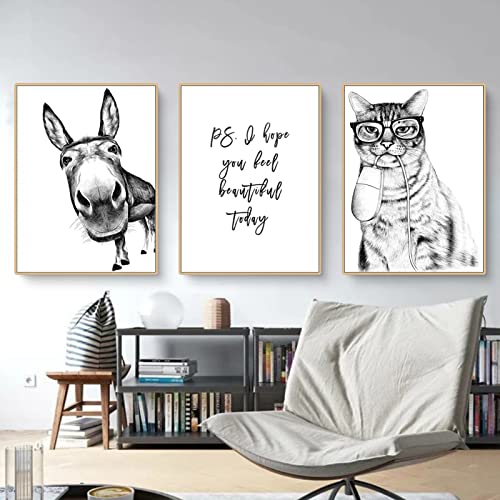 Martin Kench 3er Schwarz-Weiß Poster Set, Moderne Tier Katze Leinwandbilder, Leinwand-Druckbild Wandbilder Kunstposter für Wohnzimmer Wanddekoration, ohne Rahmen (50x70cm) von Martin Kench
