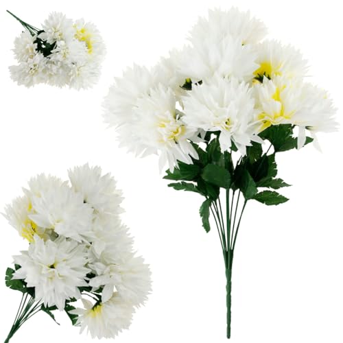 Chrysanthemum Strauss 12 Blumen KÜNSTLICH Weiss 50CM Chrysanthemen, kugelförmige Blumen, Hochzeitsstrauß, für Zuhause, Garten, exklusiv, für das Büro, Kaffeemaschine, Heimdekoration, für den Friedhof von Martom