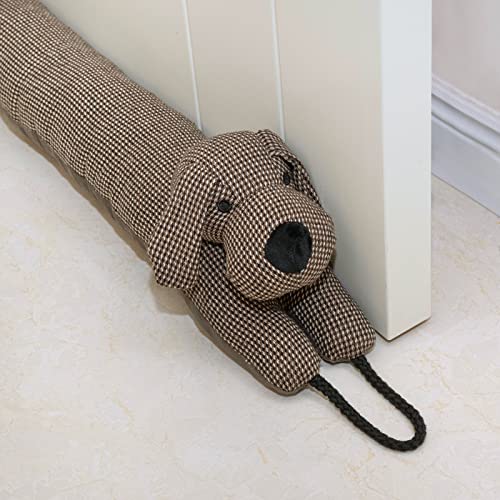 Estimber Unter Tür Zugluftstopper Dekorative Windstopper 122cm für Tür & Fenster, beschwert Tier Luft Zugluftstopper Schlange Lärm Blocker für unten an der Tür mit hängenden Schlaufen - Brauner Hund von Marwood