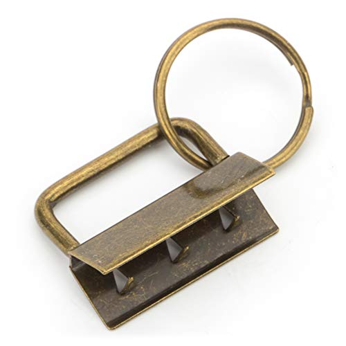 Marwotec Verbindungselemente 25 STK. Schlüsselband Rohlinge Altmessing Brüniert Klemmschließeanhänger mit Schlüsselring für ca. 20 mm breites Gurtband von Marwotec Verbindungselemente
