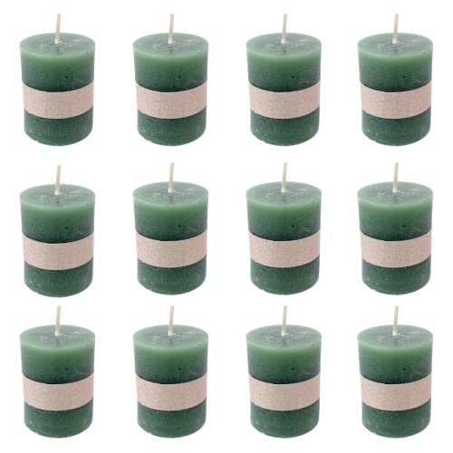 Rustikale Mini Kerzen ca. 4 x 5 cm Stumpenkerze im Antik Look für die perfekte Atmosphäre Zuhause (12 x Grün) von Marzoon