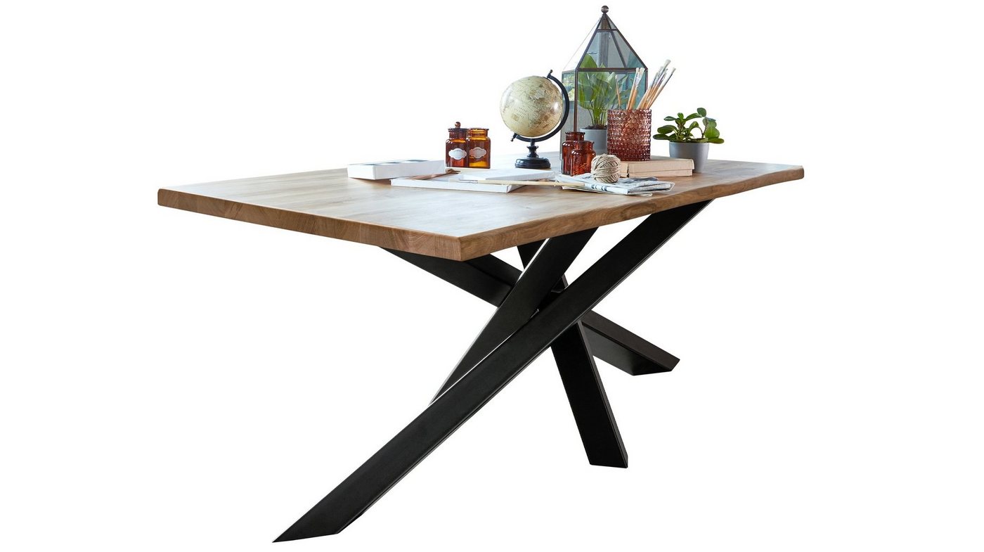 Massivart® Baumkantentisch ANDO / 200 x 100 cm / Wildeiche massiv geölt, 40 mm Tischplattenstärke / Gestell Metall schwarz lackiert von Massivart®