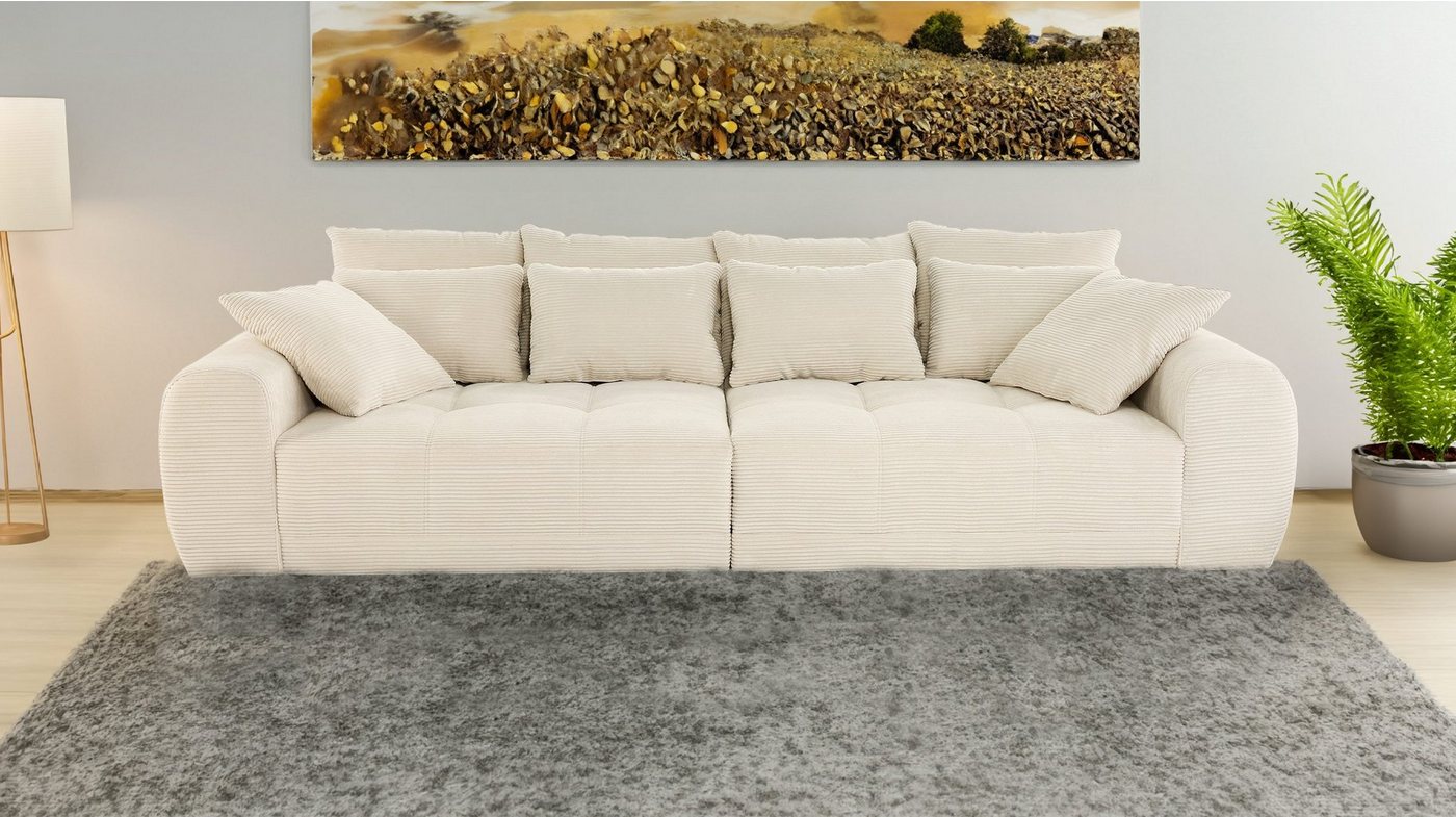 Massivart® Big-Sofa JANNI Cord beige oder grün 308 cm / 4-Sitzer, Federkernpolsterung, 4 Rückenkissen, 4 mittlere Kissen, 2 Zierkissen von Massivart®