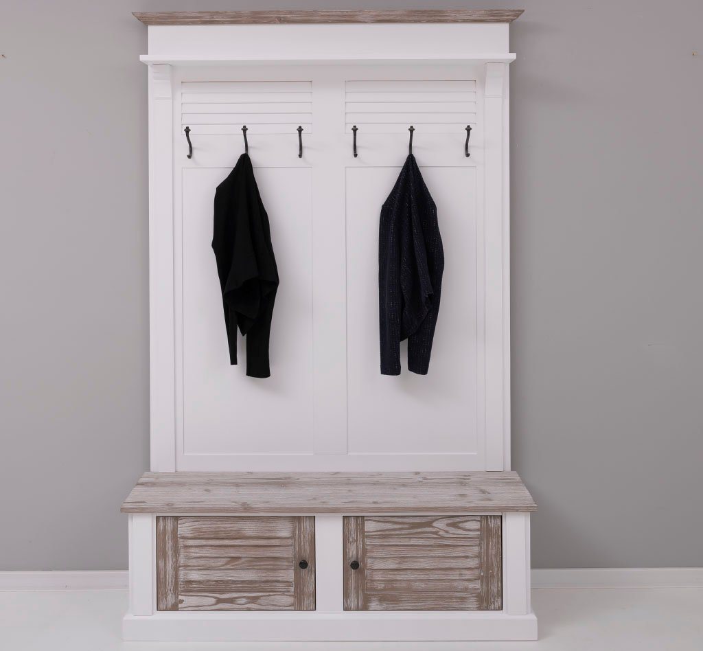 Massivholzmoebel-Becker Garderobe aus Massivholz mit Sitzfläche, 6 Haken und Schuhschrank von Massivholzmoebel-Becker