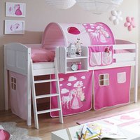 Kinderhochbett aus Kiefer Massivholz und Webstoff Weiß und Pink von Massivio