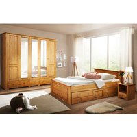 Landhaus Schlafzimmer aus Kiefer Massivholz Stauraumbett (vierteilig) von Massivio