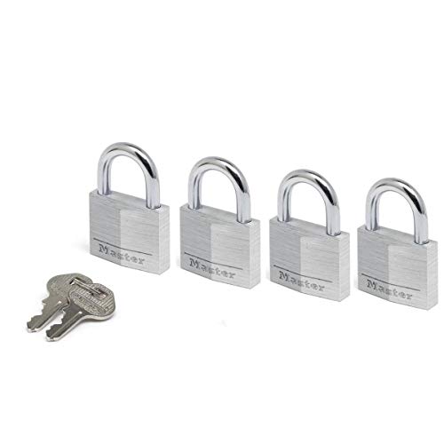 Master Lock 9140EURQNOP 4-er Set Vohängeschloss mit Schlüssel aus Aluminium, Grau, 4 x 5,9 x 1,3 cm von Master Lock