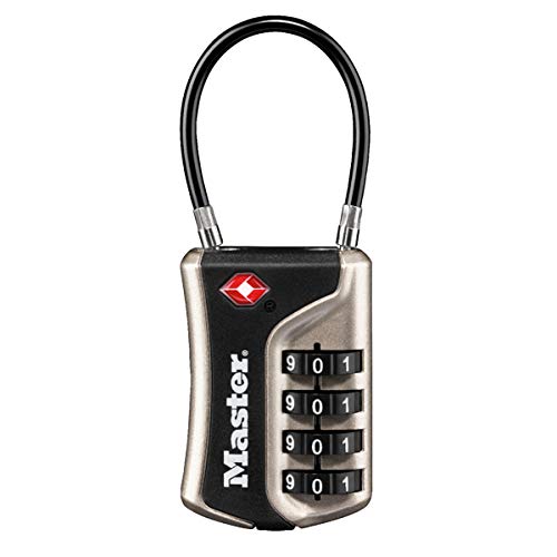 Master Lock 4697EURDNKL TSA Zahlenschloss mit flexiblem Bügel, Nickel, 9,3 x 3,6 x 1,5 cm von Master Lock