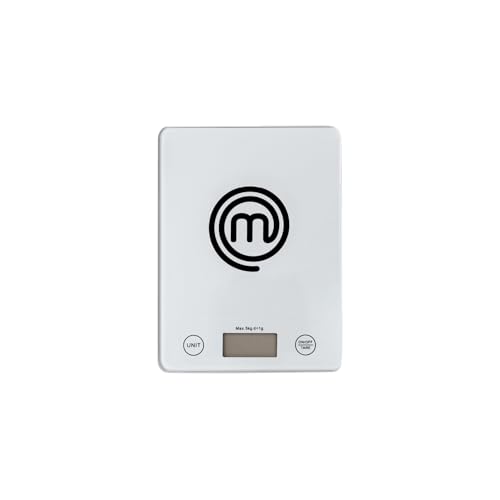 MasterChef Küchenwaage Digital, Waage zum Kochen und Backen, Kitchen Scale Klein für Gramm & Unzen (5kg-Grenze), Touch-Bedienung & Abschaltautomatik, Einscheibensicherheitsglas, Silber von MasterChef